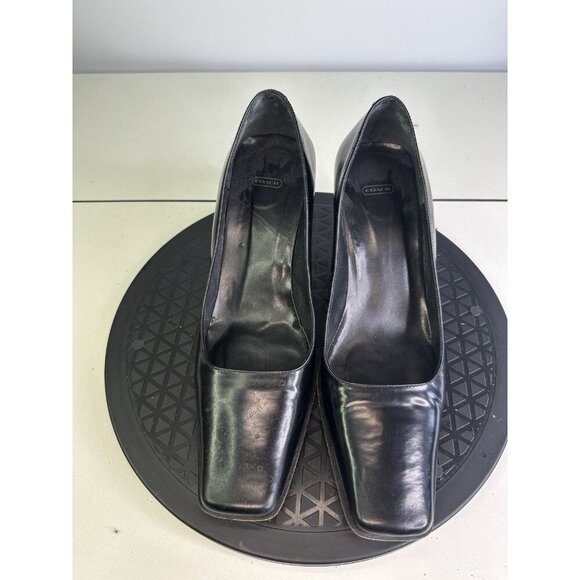 COACH 90s Vintage Womens 7.5 B Made in Italy 2.5” Block Heels Black Leather Y2K - Picture 2 of 10